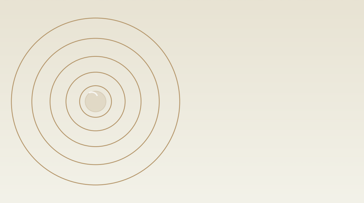 Abstract illustration: concentric outlined rings around a small filled centre, suggesting layers, on an ivory background.