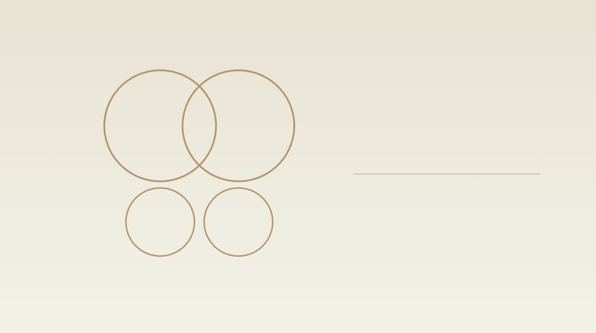 Abstract illustration: two overlapping outlined circles above two smaller circles, on an ivory background.