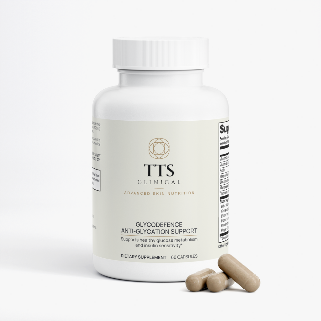 GlycoDefence bottle with three capsules beside it