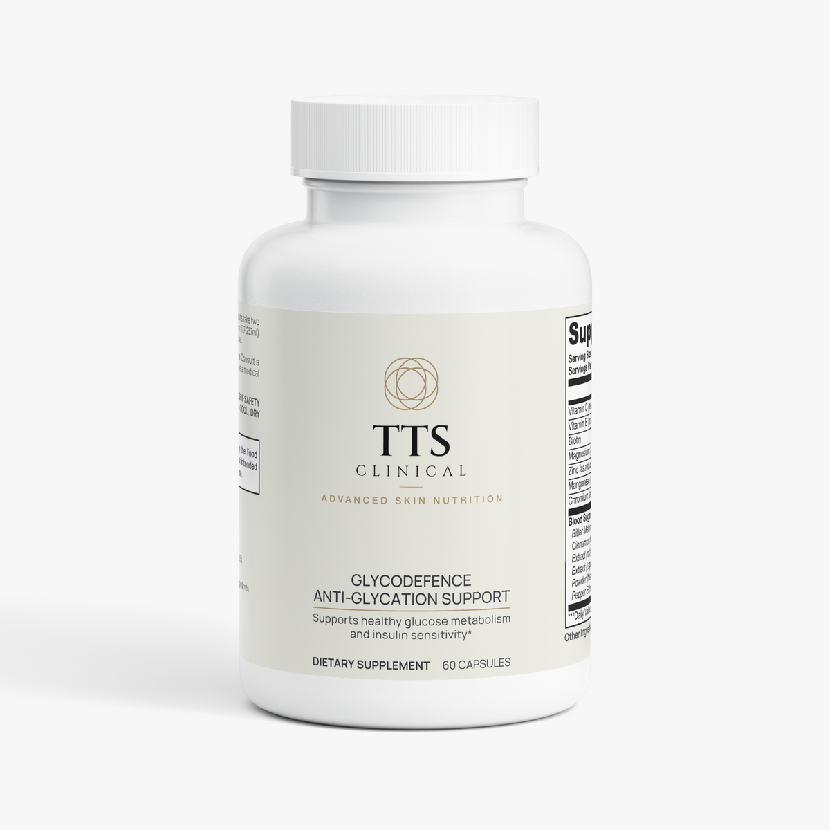 GlycoDefence Anti-Glycation Support bottle, front label