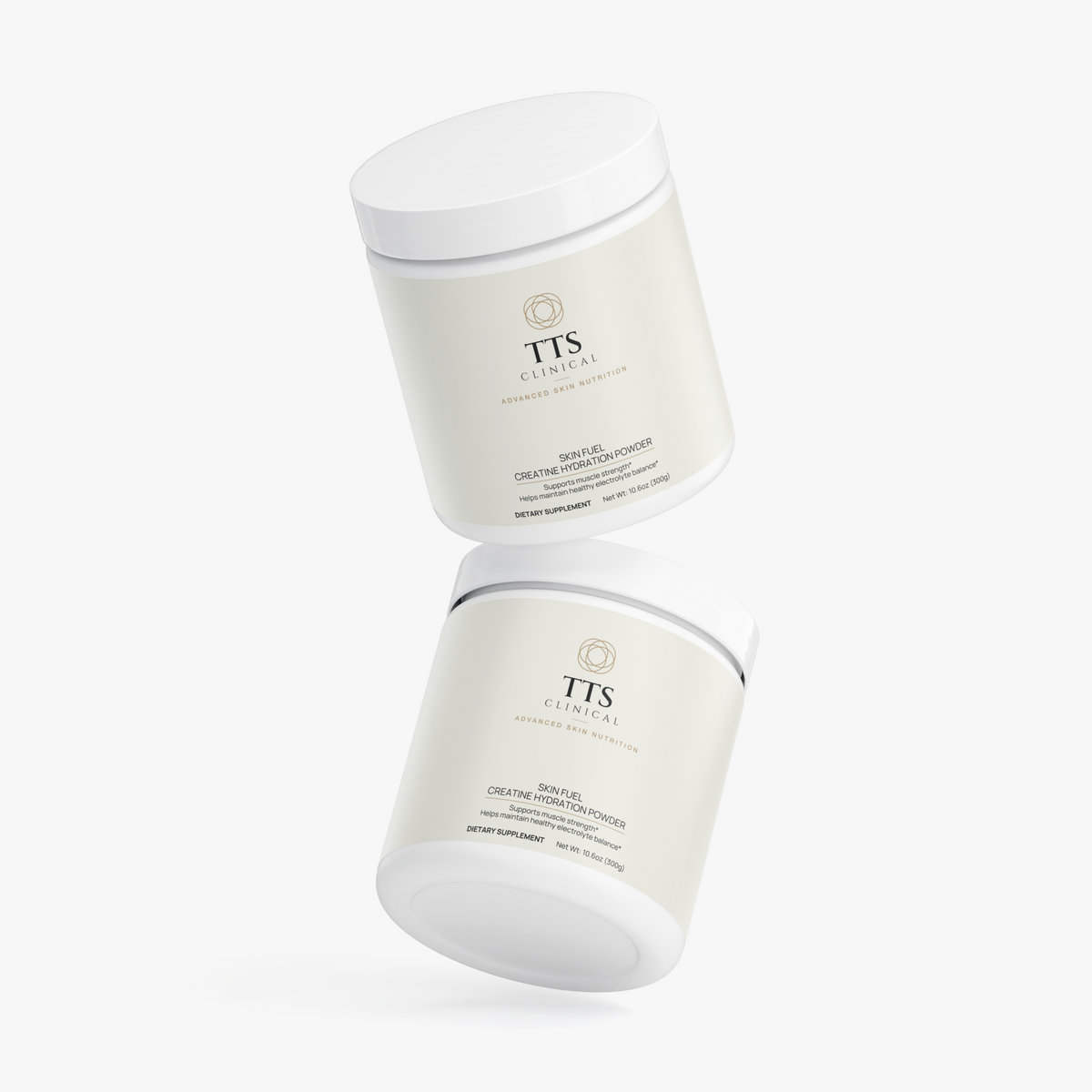 Two Skin Fuel Creatine Hydration Powder tubs at an angle