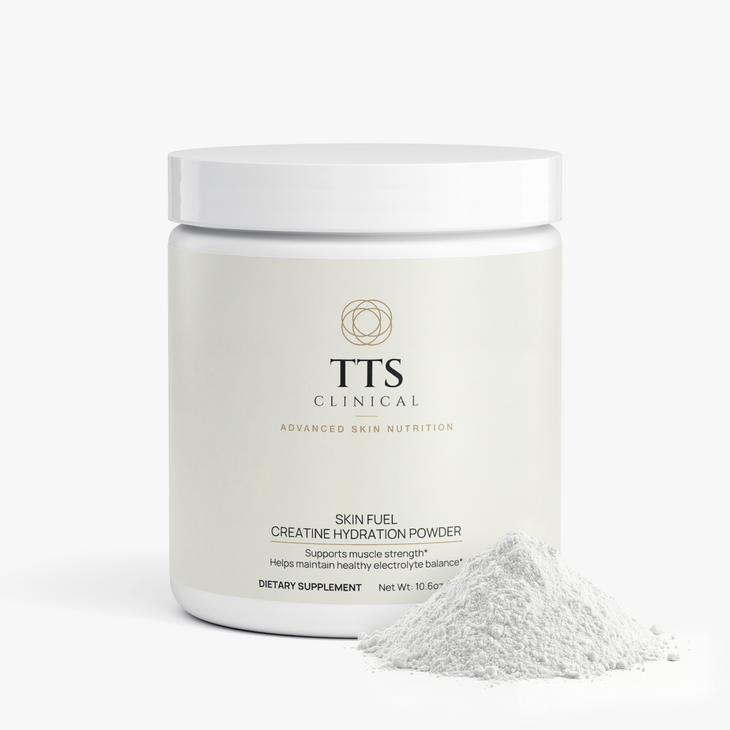 Skin Fuel tub with a mound of white powder beside it