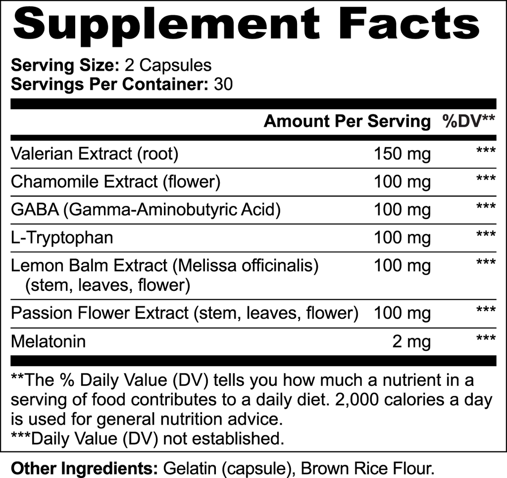 Beauty Sleep Formula Supplement Facts panel