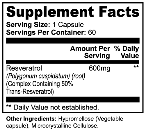Timeless Skin Resveratrol Supplement Facts panel