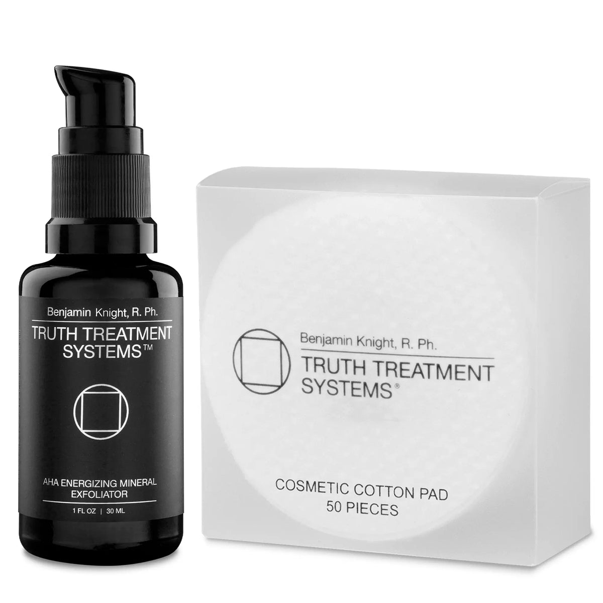 AHA Energizing Mineral Exfoliator 30 ml bottle with a cotton pad